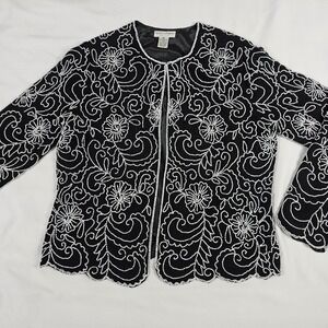 Drapers & Damons Black Beaded Jacket White Floral Design Size 10 P